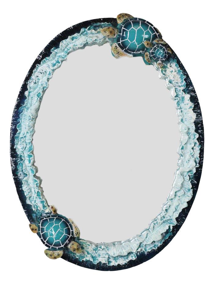 ebros gift 18"H Large Coastal Marine Blue Sea Turtles With Ocean Waves Wall Mirror Decor