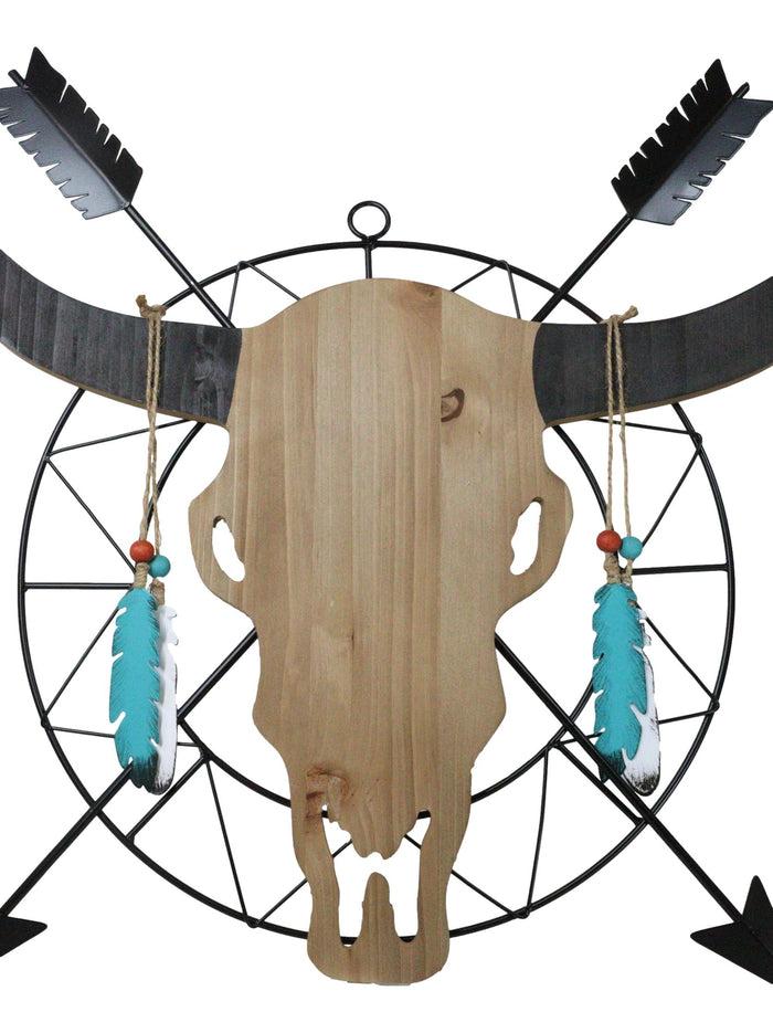 Ebros Gift 18"L Western Dreamcatcher Feathers Crossed Arrows Tribal Cow Skull Wall Decor