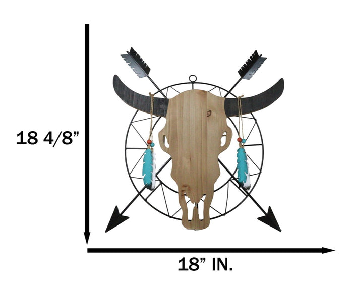 Ebros Gift 18"L Western Dreamcatcher Feathers Crossed Arrows Tribal Cow Skull Wall Decor