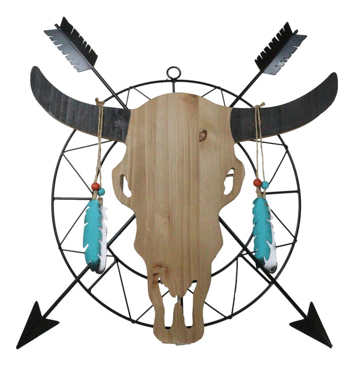 ebros gift 18"L Western Dreamcatcher Feathers Crossed Arrows Tribal Cow Skull Wall Decor