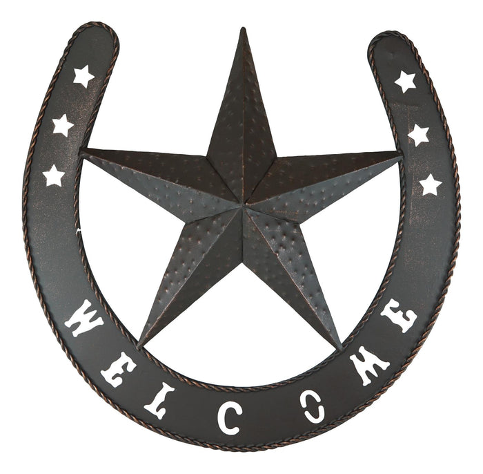 Ebros Gift 19"H Rustic Western Lucky Horseshoe And Lone Star Welcome Sign Wall Sign Plaque