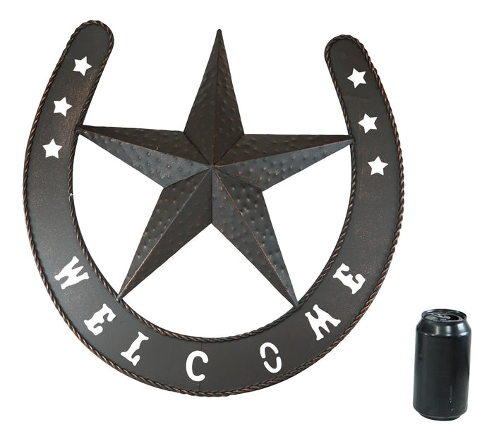 Ebros Gift 19"H Rustic Western Lucky Horseshoe And Lone Star Welcome Sign Wall Sign Plaque