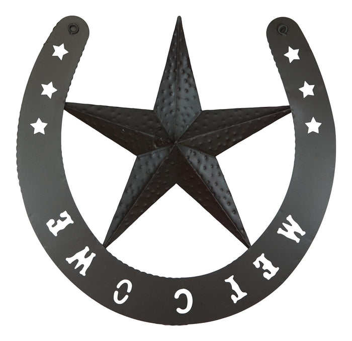 Ebros Gift 19"H Rustic Western Lucky Horseshoe And Lone Star Welcome Sign Wall Sign Plaque