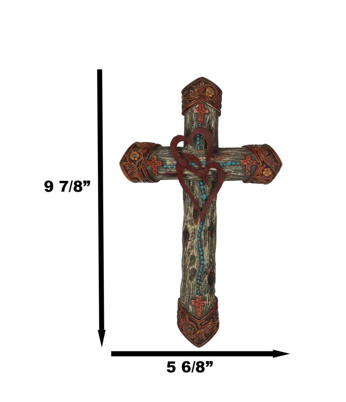Ebros Gift 2 Intertwined Hearts Valentine Floral Scrollwork Turquoise Beads Wall Cross