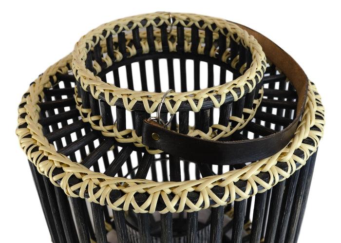 Ebros Gift 20"H Rustic Western Farmhouse Black Rattan Wood Candle Holder Lantern W/ Hanger