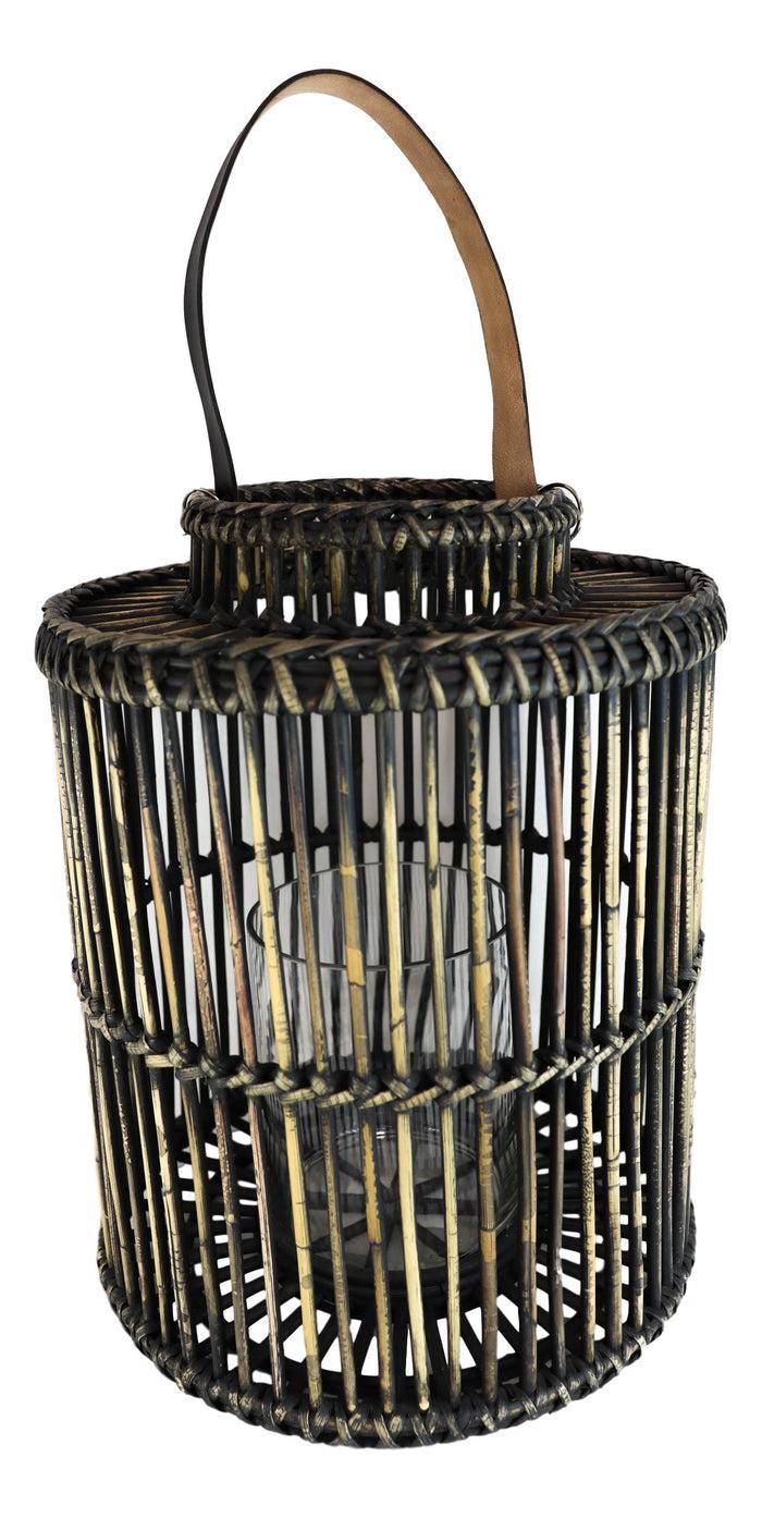Ebros Gift 20"H Rustic Western Farmhouse Dark Rattan Wood Candle Holder Lantern With Hanger