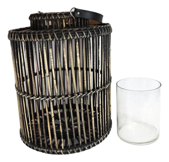 Ebros Gift 20"H Rustic Western Farmhouse Dark Rattan Wood Candle Holder Lantern With Hanger