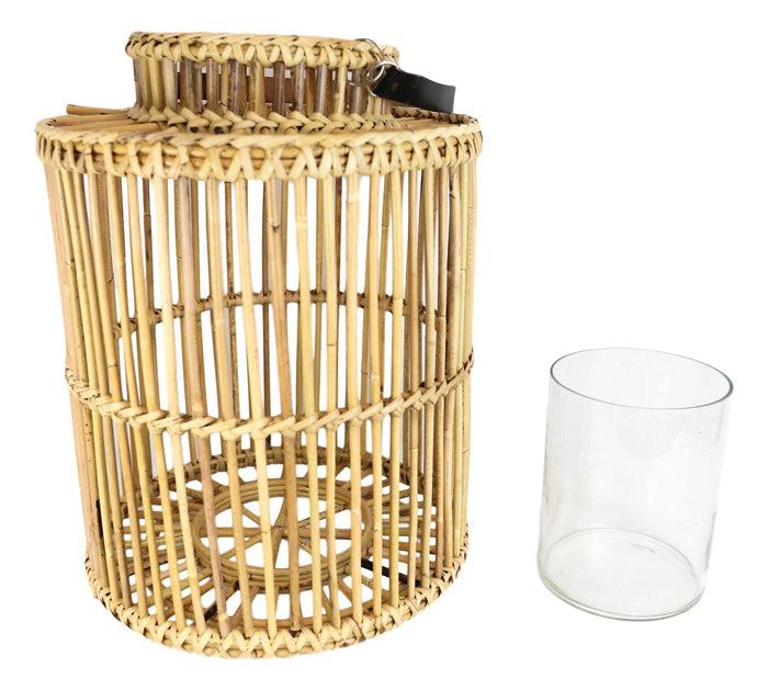 Ebros Gift 20"H Rustic Western Farmhouse Rattan Wooden Candle Holder Lantern With Hanger