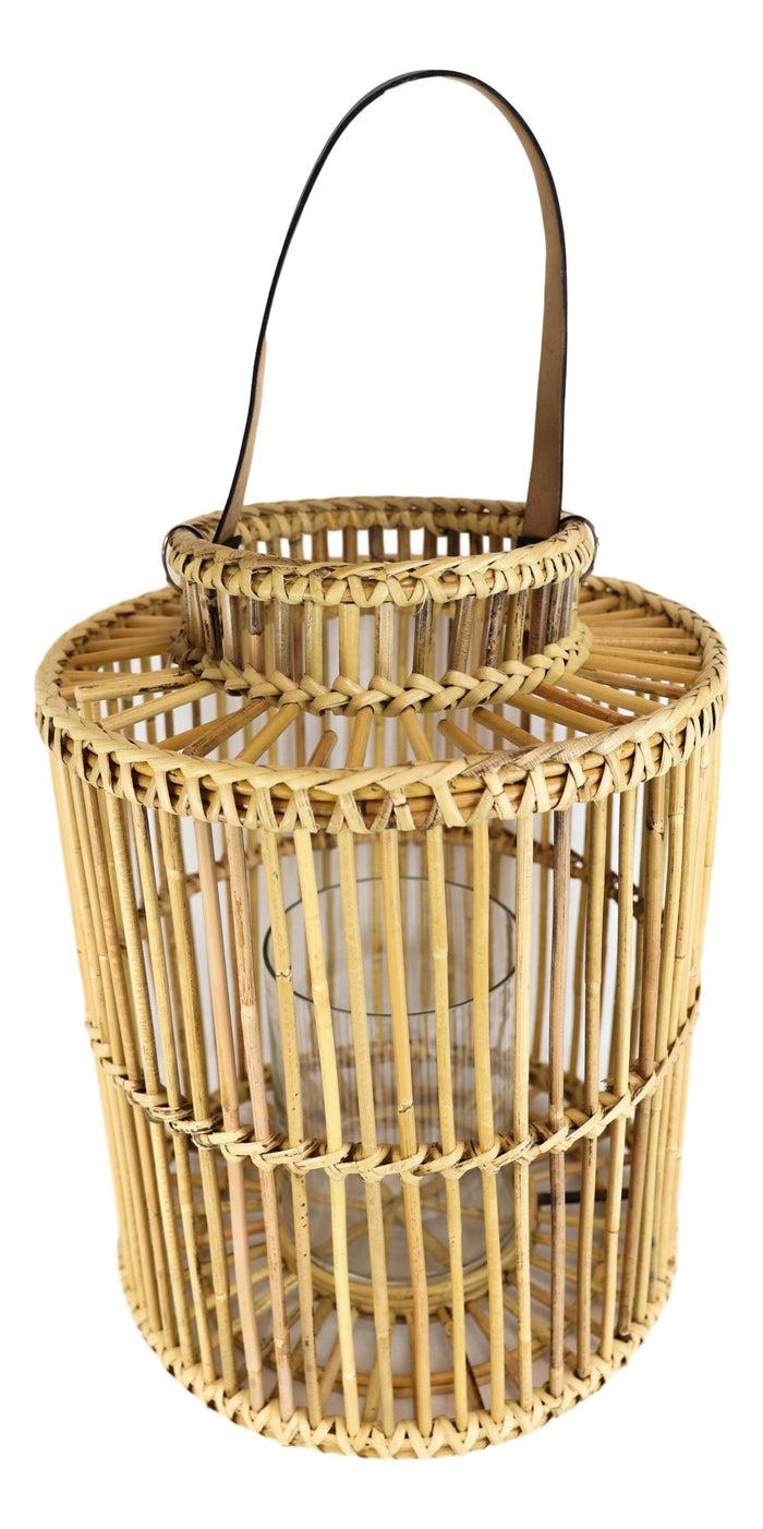 Ebros Gift 20"H Rustic Western Farmhouse Rattan Wooden Candle Holder Lantern With Hanger