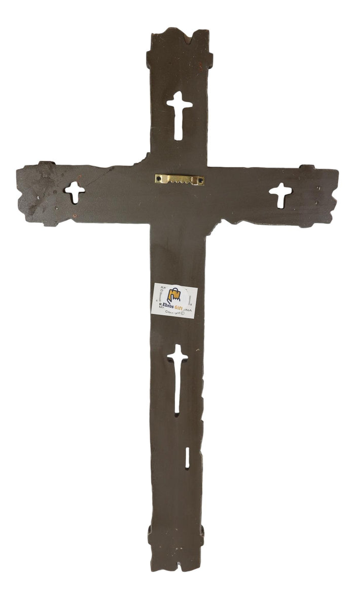 Ebros Gift 20"H Rustic Western Faux Wood Look Wall Cross Plaque With Crucifix Cutout Holes