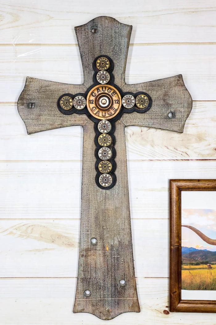 ebros gift 20"H Rustic Western Hunter 12 Gauge Shotgun Bullet Casings Wooden Wall Cross