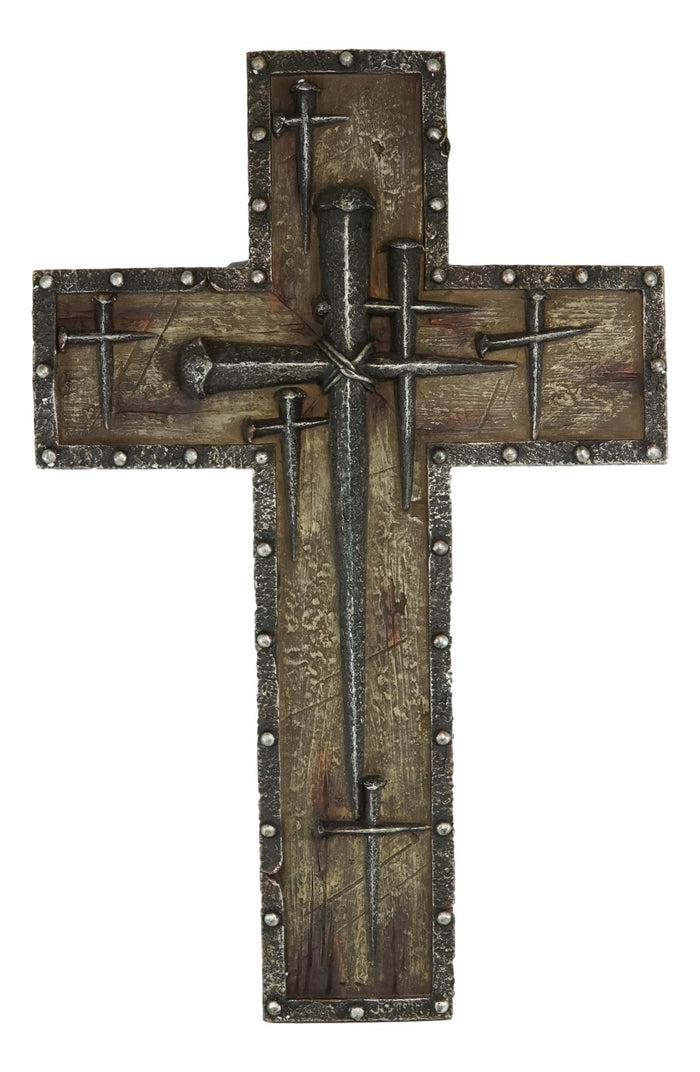 Ebros Gift 20"H Vintage Rustic Layered Crucifix Roman Driven Spike Nails With Wall Cross