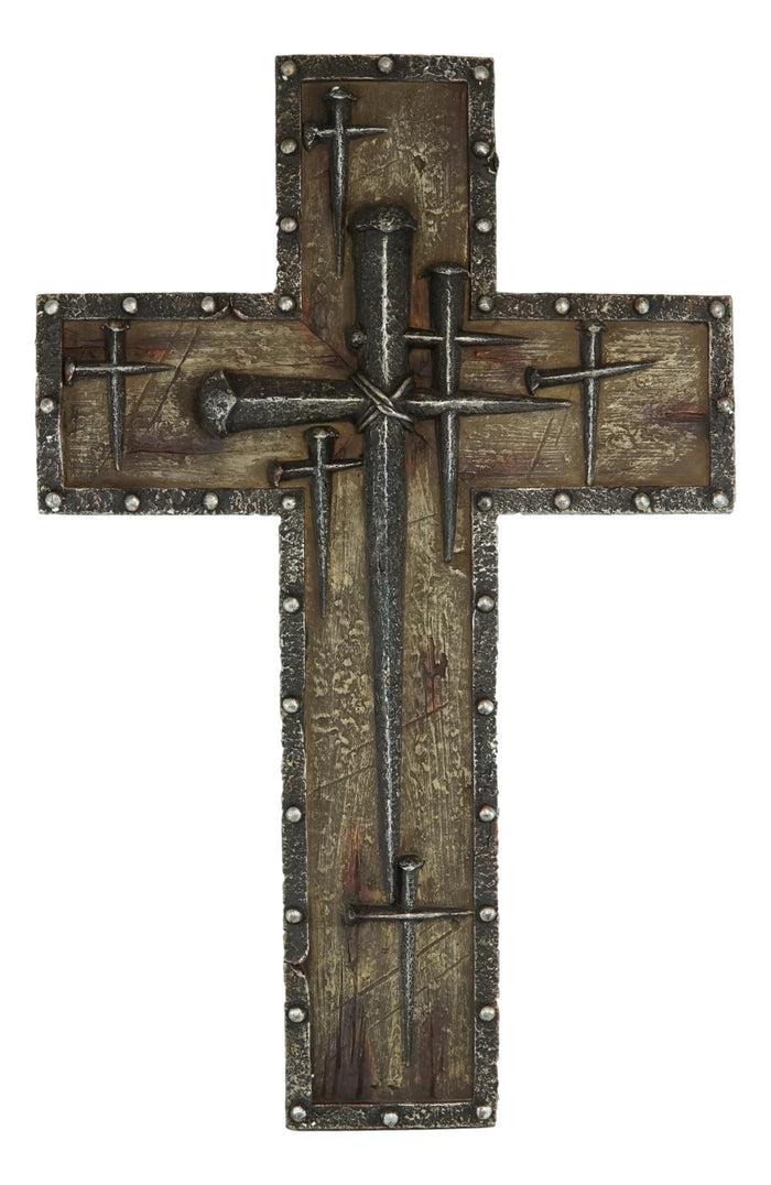 Ebros Gift 20"H Vintage Rustic Layered Crucifix Roman Driven Spike Nails With Wall Cross