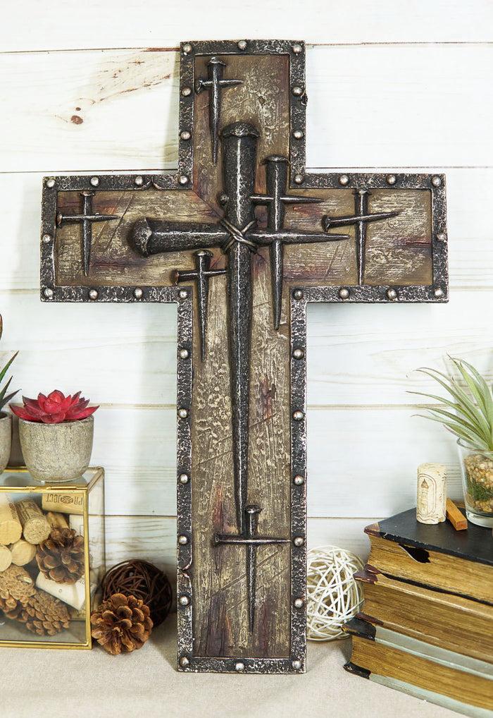 ebros gift 20"H Vintage Rustic Layered Crucifix Roman Driven Spike Nails With Wall Cross