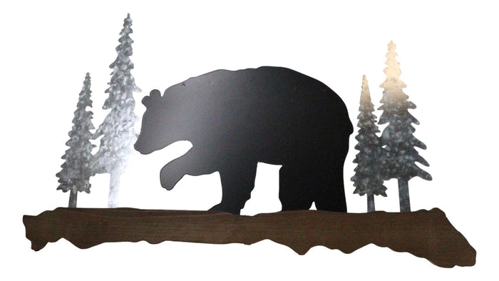 Ebros Gift 20"L Rustic Forest Black Bear By Pine Trees Silhouette Wood & Metal Wall Plaque