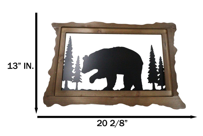 Ebros Gift 20"L Rustic Scenic Forest Black Bear Silhouette Metal And Wood Framed Wall Decor