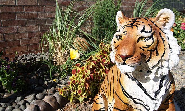 Ebros Gift 20"Tall Orange Bengal Tiger Raja Sitting On Guard Decorative Garden Statue