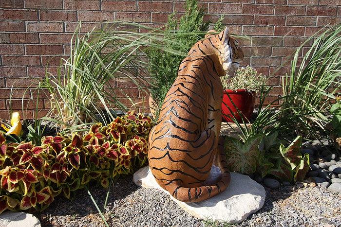 Ebros Gift 20"Tall Orange Bengal Tiger Raja Sitting On Guard Decorative Garden Statue