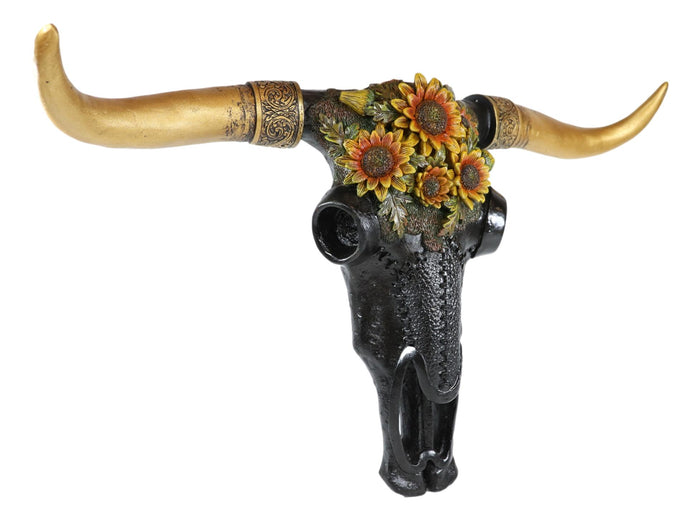 Ebros Gift 21"L Western Southwest Bison Bull Cow Skull With Sunflowers Wall Decor Plaque
