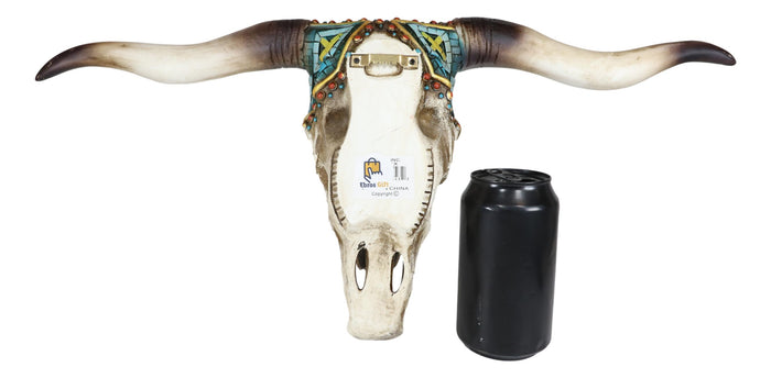 Ebros Gift 21" Rustic Southwest Steer Bull Cow Skull With Turquoise Cross Wall Decor Plaque