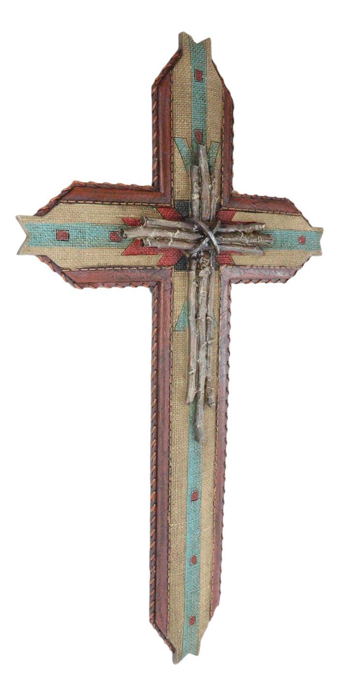 Ebros Gift 22"H Rustic Southwest Aztec Indian Vector Symbols Branchwood Twigs Wall Cross