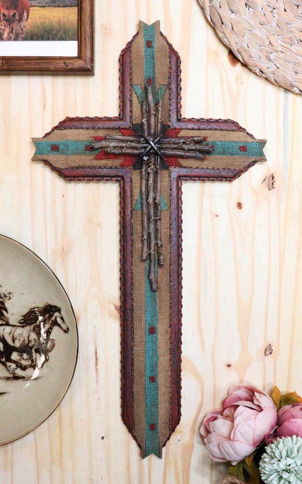 ebros gift 22"H Rustic Southwest Aztec Indian Vector Symbols Branchwood Twigs Wall Cross