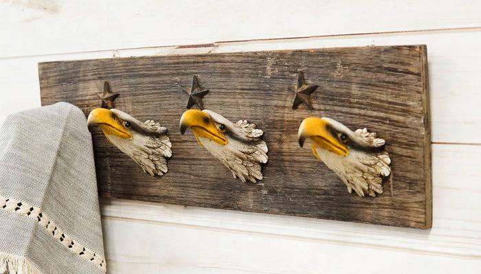 Ebros Gift 22"L Rustic Western American Patriotic Bald Eagle 4-Peg Wall Coat Hooks Plaque