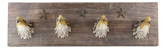 Ebros Gift 22"L Rustic Western American Patriotic Bald Eagle 4-Peg Wall Coat Hooks Plaque