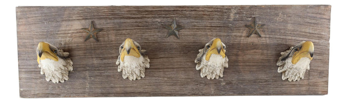 Ebros Gift 22"L Rustic Western American Patriotic Bald Eagle 4-Peg Wall Coat Hooks Plaque