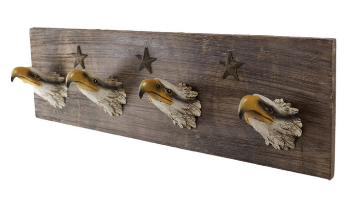 ebros gift 22"L Rustic Western American Patriotic Bald Eagle 4-Peg Wall Coat Hooks Plaque
