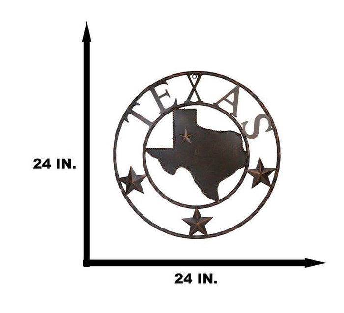 Ebros Gift 24"D Rustic Western Lone Stars Texas State Map Metal Circle Wall Hanging Decor