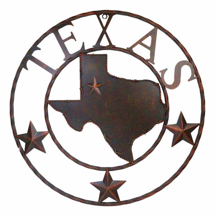 ebros gift 24"D Rustic Western Lone Stars Texas State Map Metal Circle Wall Hanging Decor