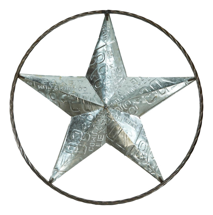 Ebros Gift 24"D Western Lone Star With License Plate Parts Metal Circle Wall Plaque Decor