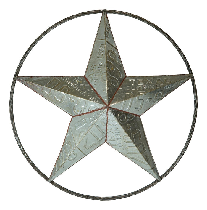 Ebros Gift 24"D Western Lone Star With License Plate Parts Metal Circle Wall Plaque Decor