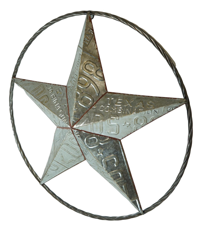 Ebros Gift 24"D Western Lone Star With License Plate Parts Metal Circle Wall Plaque Decor
