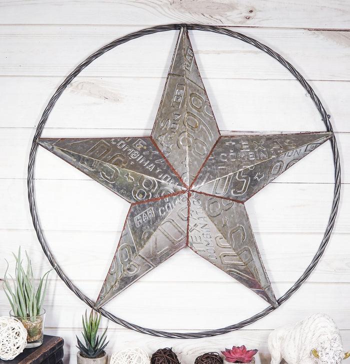 ebros gift 24"D Western Lone Star With License Plate Parts Metal Circle Wall Plaque Decor