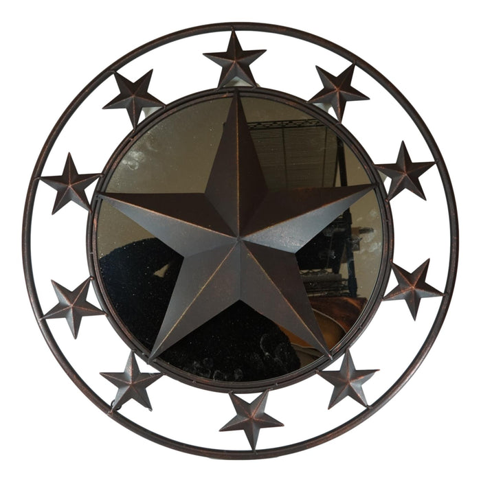 Ebros Gift 24"D Western Lone Star With Mini Stars Metal Circle Wall Mirror Plaque Decor