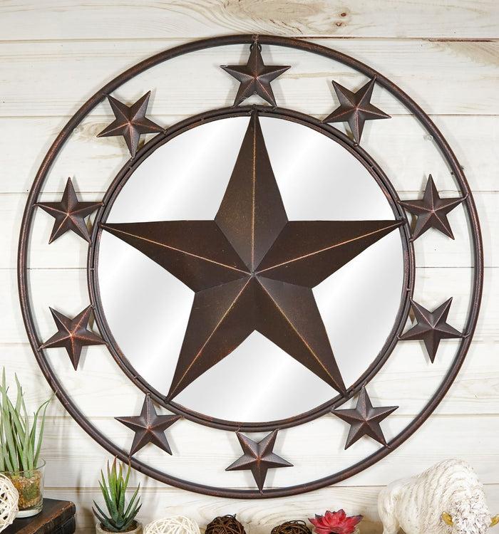 ebros gift 24"D Western Lone Star With Mini Stars Metal Circle Wall Mirror Plaque Decor