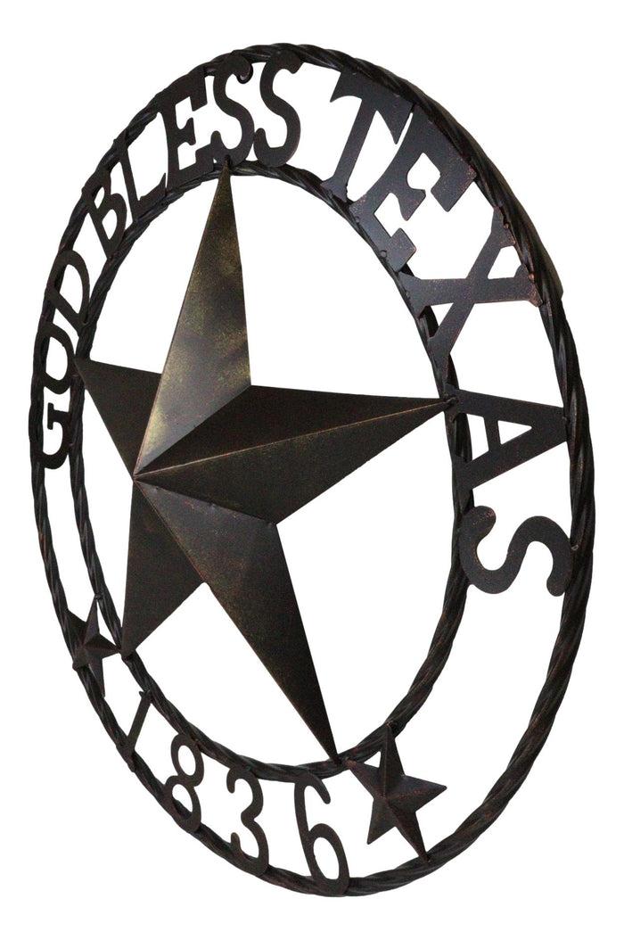 Ebros Gift 24"Dia Patriotic Western Lone Star God Bless Texas 1836 Metal Wall Circle Sign