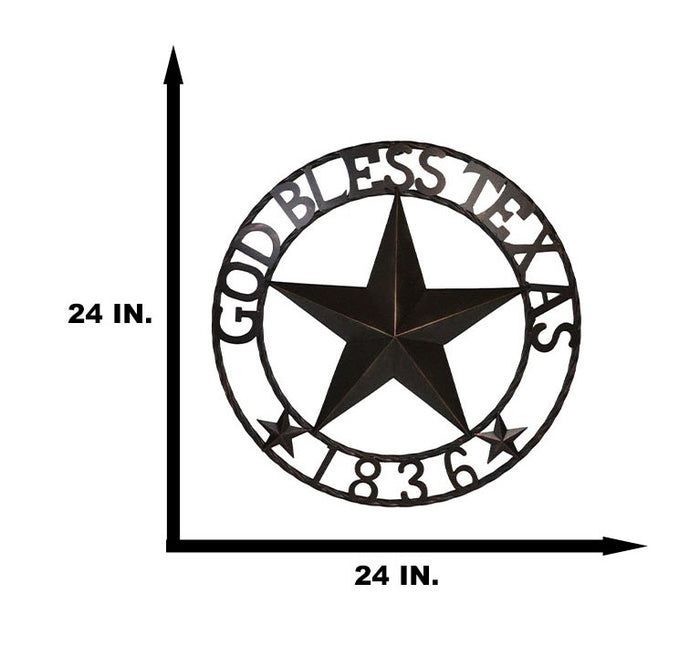 Ebros Gift 24"Dia Patriotic Western Lone Star God Bless Texas 1836 Metal Wall Circle Sign