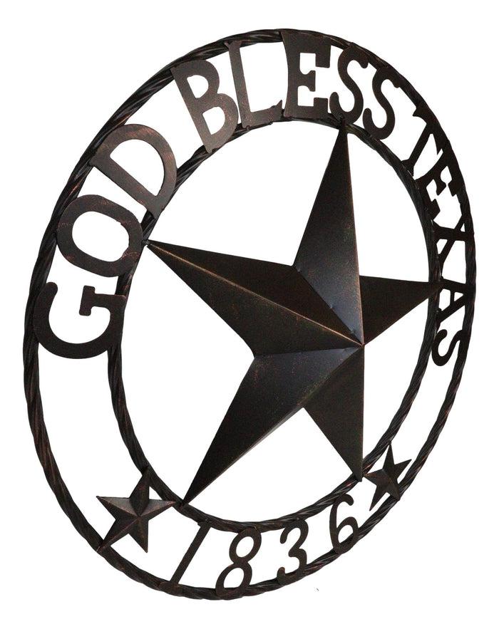 Ebros Gift 24"Dia Patriotic Western Lone Star God Bless Texas 1836 Metal Wall Circle Sign