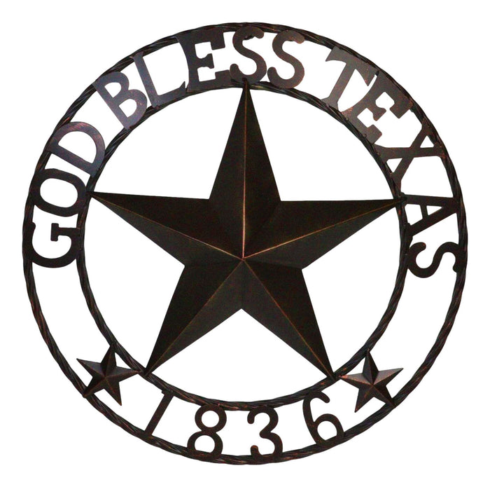 ebros gift 24"Dia Patriotic Western Lone Star God Bless Texas 1836 Metal Wall Circle Sign