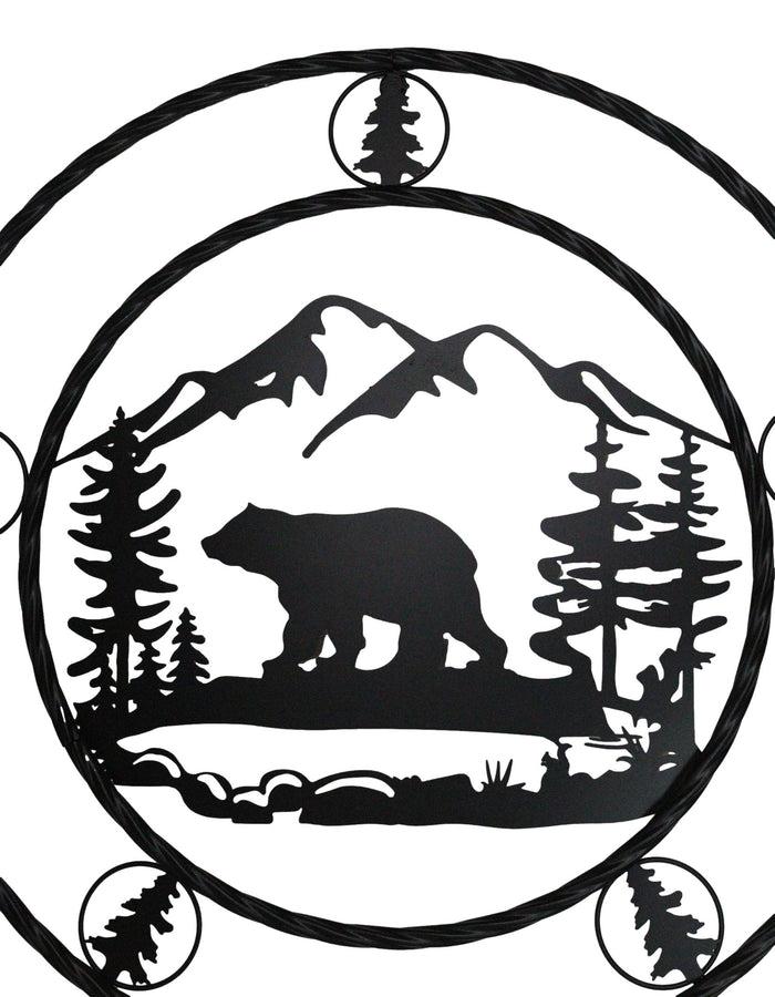 Ebros Gift 24"Dia Rustic Western Black Bear By Mountains Pine Forest Metal Wall Circle Sign