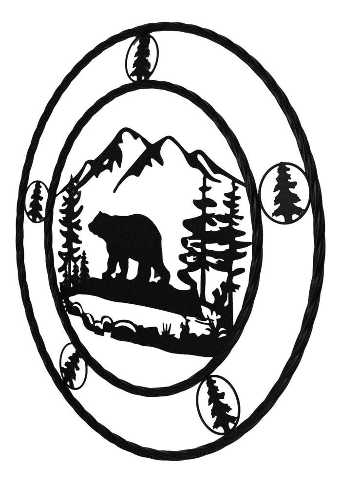 Ebros Gift 24"Dia Rustic Western Black Bear By Mountains Pine Forest Metal Wall Circle Sign
