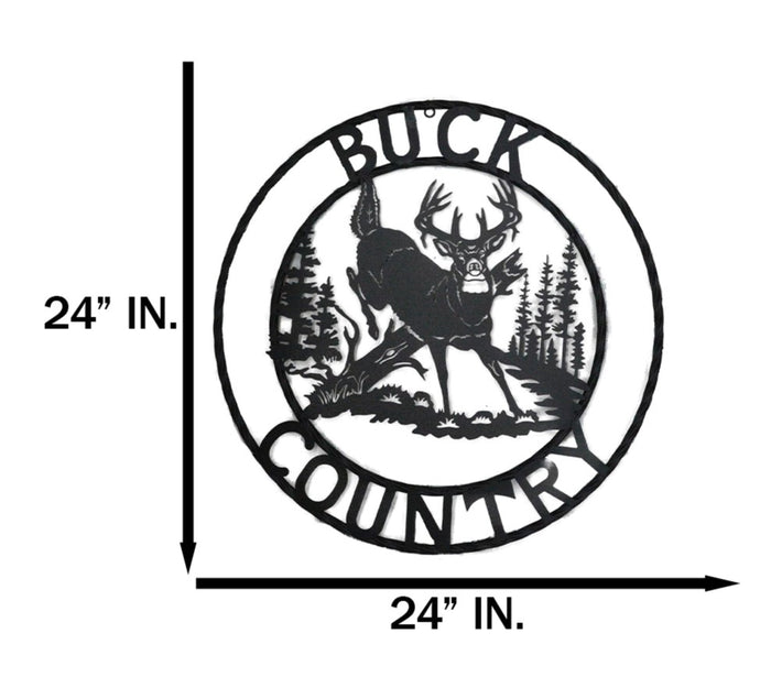 Ebros Gift 24"Dia Rustic Western Buck Country Mountains Pine Forest Metal Wall Circle Sign