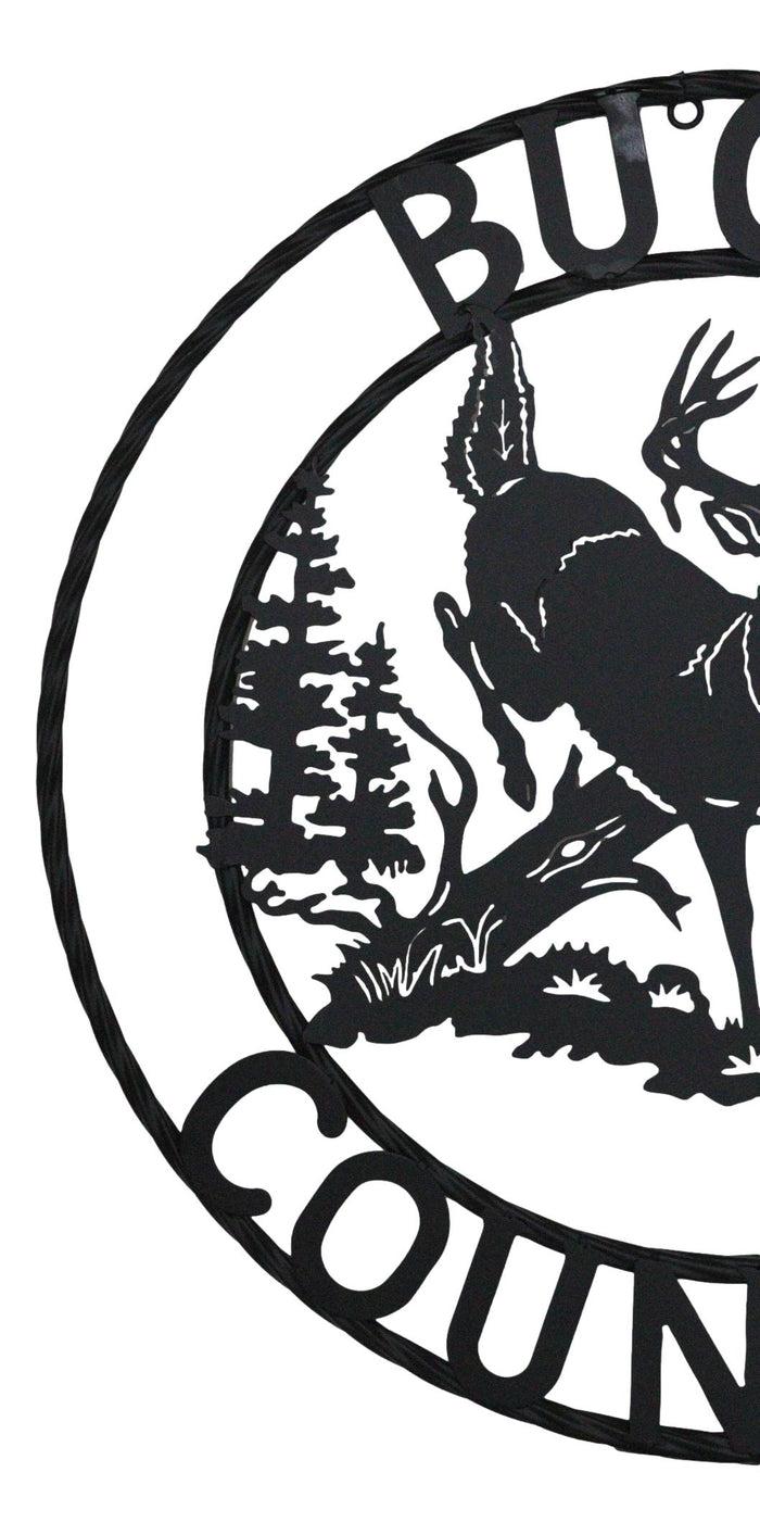 Ebros Gift 24"Dia Rustic Western Buck Country Mountains Pine Forest Metal Wall Circle Sign