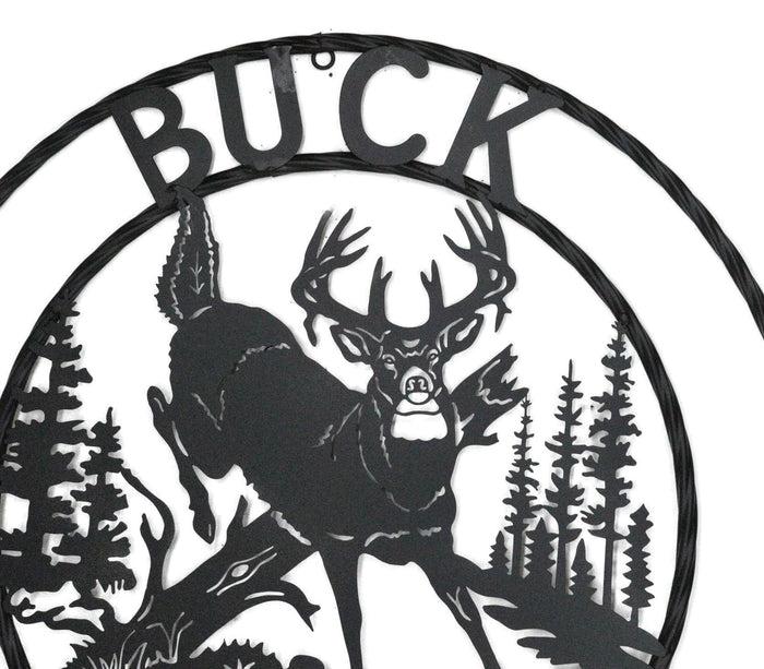 Ebros Gift 24"Dia Rustic Western Buck Country Mountains Pine Forest Metal Wall Circle Sign