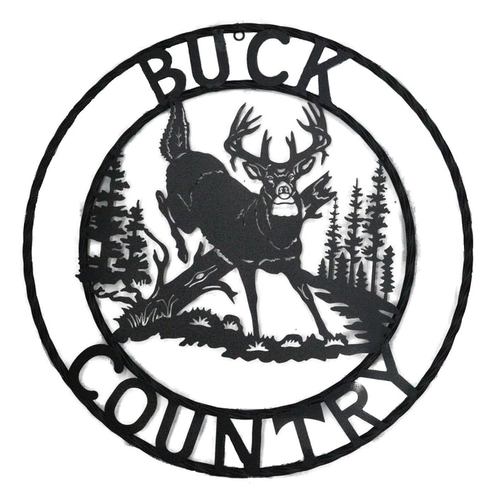 ebros gift 24"Dia Rustic Western Buck Country Mountains Pine Forest Metal Wall Circle Sign