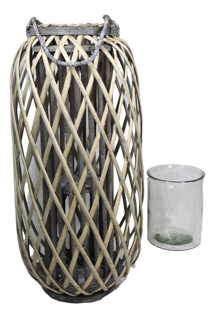 Ebros Gift 24"H Rustic Western Farmhouse Rattan Wood Willow Candle Lantern Candleholder