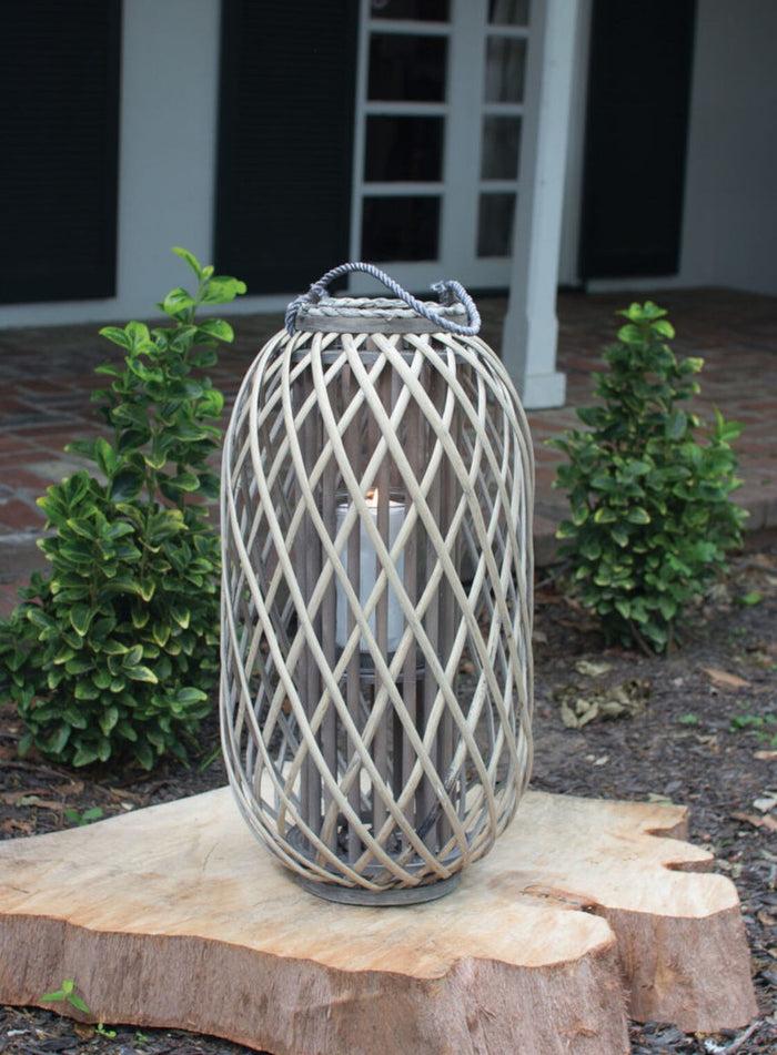 ebros gift 24"H Rustic Western Farmhouse Rattan Wood Willow Candle Lantern Candleholder